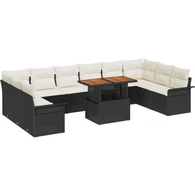 Afbeelding van vidaXL 11 Delige Tuin Eetset met Kussens Zwart Poly Rattan Acacia