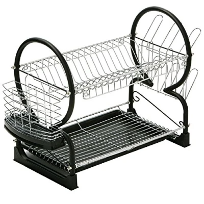 Afbeelding van Premier Housewares Afdruiprek 2 Tier Bestek Drainers Chrome Keuken Rack Zwart Met Lade 39 x 56 25