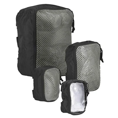 Afbeelding van Tasmanian Tiger TT Modular Pouch set gevoerde semi transparante organizer rugzak extra tassen in 3 maten met klittenband achterkant, zwart