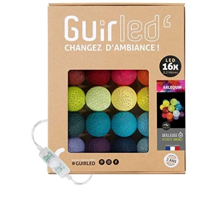 Afbeelding van Harlekijn Lichtsnoer met bollen van katoen, USB, babylicht, 2 uur, netadapter A, 3 intensiteiten, 16 ballen, 1,6 m