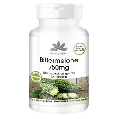 Afbeelding van Bittere meloen 750mg hoge dosering veganistisch 120 tabletten met chroom HERBADIREKT by Warnke Vitalstoffe Duitse apothekerskwalitei