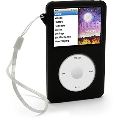 Afbeelding van iGadgitz Zwart siliconen hoesje voor Apple iPod Classic 80 GB, 120 GB en nieuwste 6e generatie 160 gelanceerd op 09 september + schermbeschermer sleutelkoord