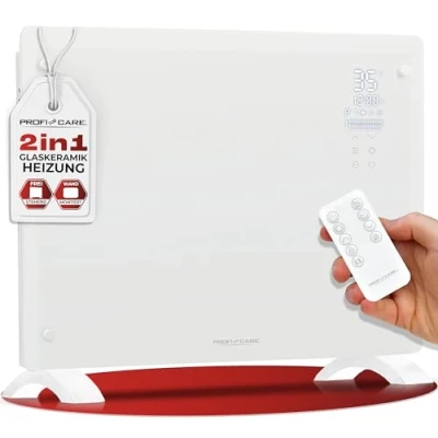 Afbeelding van ProfiCare® PC GKH 3118 Elektrische verwarming met glazen front en X vormig verwarmingselement, mobiele radiator, ook geschikt voor wandmontage, convectorverwarming 2 warmtestanden, geruisloos