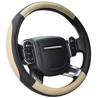Afbeelding van COFIT 16 inch Microfiber Leer Stuurhoes Auto Universele Stuurwielhoes Antislip Stuur Hoes Autostuurwielhoezen Maat L 39 40.5cm Beige en Zwart