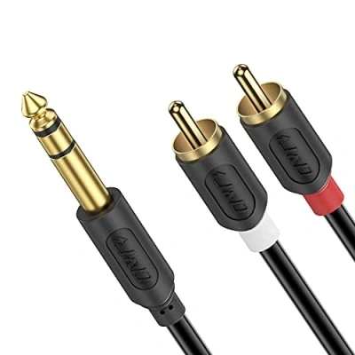 Afbeelding van J&amp;D 6,35 mm naar 2RCA Kabel, RCA Kabel Vergulde Audiowave Serie 1/4 inch Mannelijk 2 Mannetjes Stereo Audioadapter Y Splitter (1,8 Meter)