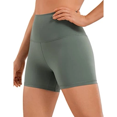 Afbeelding van CRZ YOGA Naakt Gevoel Bikershort Voor Dames 4&#039;&#039; Hoog Getailleerde Yogatraining Gym Running Spandex Shorts Grijze Salie XL