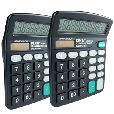 Afbeelding van Nutabevr Set van 2 12 cijferige rekenmachine met dual power (zonne energie en batterij), kantoor thuisstijlcalculator groot lcd display gevoelige knop, voor school, kantoor, thuis, bedrijf
