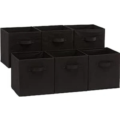 Afbeelding van Amazon Basics Opvouwbare opbergkubus/organizer van stof met handgrepen, 26,6 x 27,9 cm, 6 stuks, effen zwart