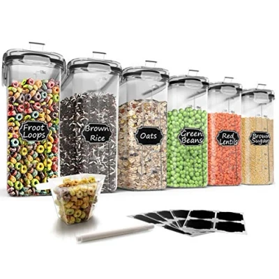 Afbeelding van Wildone Set van 6 luchtdichte containers met 4 liter inhoud en zwart lekvrij deksel voor granen droge levensmiddelen (suiker, meel enz.)