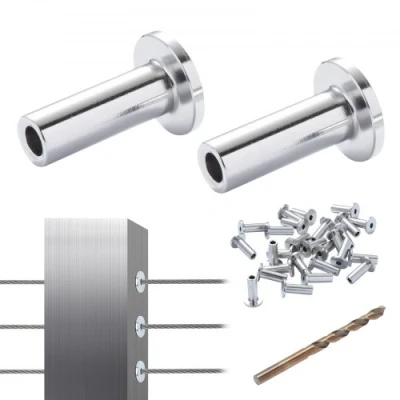 Afbeelding van VEVOR 81 stks T316 roestvrijstalen beschermhoezen voor 1/8 &quot;draadkabel kabelrailing DIY balustrade maritieme kwaliteit met gratis boor zilver