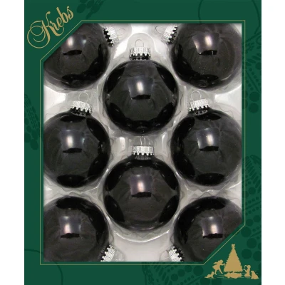 Afbeelding van Krebs Kerstballen 8 stuks zwart glans glas 7 cm