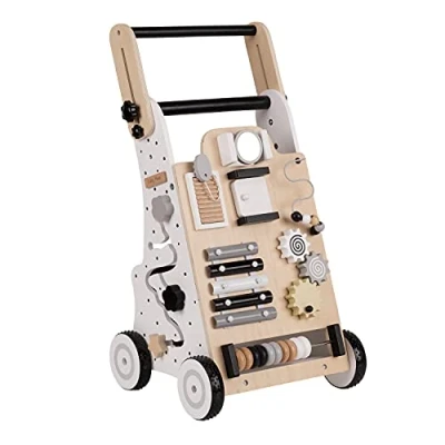 Afbeelding van KiddyMoon loopwagen met activiteitenbord, houten multifunctionele voor baby&#039;s, WK 001, zwart wit