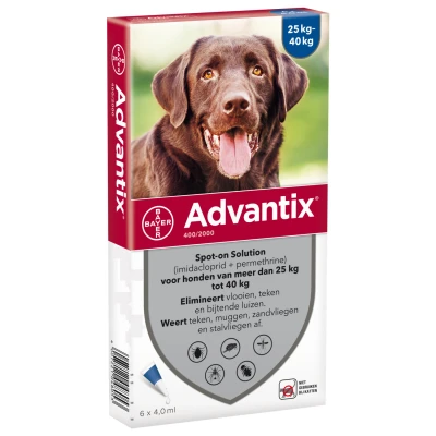 Afbeelding van Bayer Advantix Spot On 400/2000 25+ KG 6 PIP (386035)