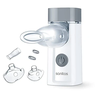 Afbeelding van Sanitas SIH 52 Inhalator Vernevelaar Aerosoltoestel voor volwassenen en kinderen Geschikt op reis Mesh technologie Desinfecteerbaar Incl. Micro USB kabel, mondstuk &amp; 2 maskers Jaar garantie