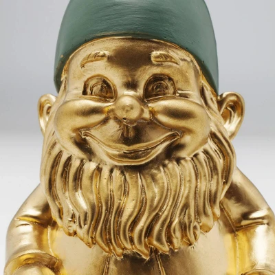 Afbeelding van KARE decoratief beeldje dwerg Zittend, groen/goudkleurig, polyresin