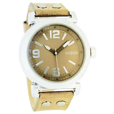 Afbeelding van OOZOO Timepieces Zilverkleurige horloge met mosterd gele leren band C4455