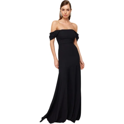 Afbeelding van Trendyol Smaragdgroene Carmen Kraag, Lange Geweven Elegante Avond En Afstudeerjurk Tprss24Ae00060