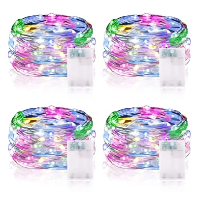 Afbeelding van Vacoulery Fairy Lights Batterij met Timer, 5 m 50 LED Micro Wire String Timer Indoor Outdoor Verlichting, Slaapkamer, Bruiloft Decor, Verjaardagsfeestdecoratie (4 stuks, veelkleurig)