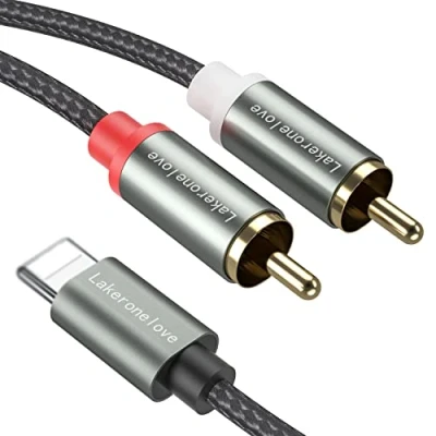 Afbeelding van Lightning naar cinch kabel, RCA iOS adapter, 2RCA audiokabel, compatibel met iPhone Pad Pod voor thuisbioscoop, stereo installatie, luidspreker, tv enz. (1 m)