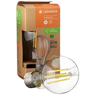 Afbeelding van LEDVANCE LED spaarlamp, glazen gloeilamp, E27, warm wit (3000K), 2,5 watt, vervangt 40W zeer efficiënt en energiebesparend, pak van 6
