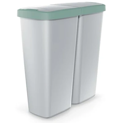 Afbeelding van KEDEN® Duo Vuilnisbak Keuken 50l 55x25x57cm 2 Vakken &amp; Deksels Dubbele Afvalbak Prullenbak Afvalscheiding Grijs/Groen