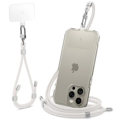 Afbeelding van Spigen universele mobiele telefoonketting met ConTag smartphoneketting compatibel iPhone 15 14 Pro Max, Galaxy S24, Xiaomi, Pixel Lanyard riem telefoonriem Perl White
