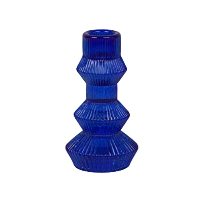 Afbeelding van Talking Tables Blauwe Glazen Kandelaar Houder Geribbelde 3 Tier Taper Kaars Stand Kerst Tafel Decoraties, Home Decor, Accessoires, Indoor of Outdoor Diner Party, Verjaardag, Bruiloft