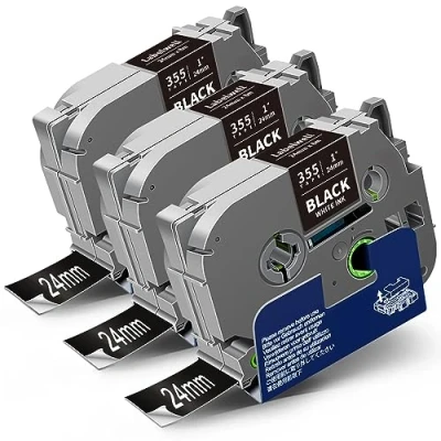 Afbeelding van 3x Labelwell 24 mm x 8 m wit op zwart compatibele labeltape voor Brother TZe 355 TZe355 P touch PT 2430PC P710BT P700 E500VP P750W D600VP H500 H500LI D800W labelmachine
