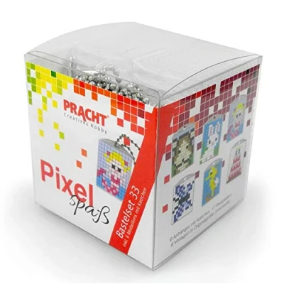 Afbeelding van Pixel P90071 63501 Leuke knutselset 33 voor kinderen, eenvoudig insteeksysteem met steentjes van bioplastic het ontwerpen 6 sleutelhangers (medaillons), zonder strijken en lijmen