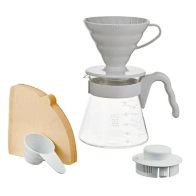 Afbeelding van Hario VCSD 02PGR V60 Koffieserver 02 Set, Lichtgrijs, Voor 1 4 Kopjes, Koffiedruppel, Gemaakt in Japan