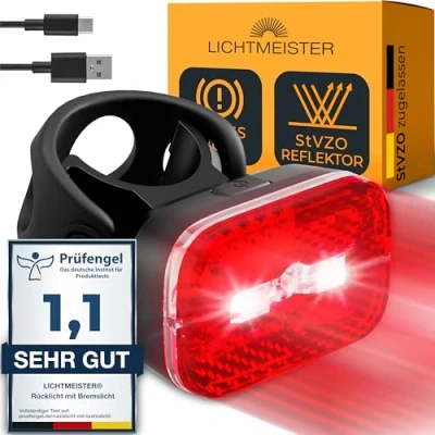 Afbeelding van LICHTMEISTER® Achterlicht fiets met reflector en remlichtfunctie, fietsachterlicht StVZO goedkeuring, fietslicht achter, fietsachterlicht, led,