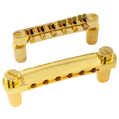 Afbeelding van Musiclily Metrisch Tune o matic Stop Brug en Tailpiece Set voor Les Paul Elektrische Gitaar, Goud