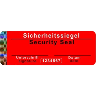 Afbeelding van 50 stuks Veiligheidszegel met serienummer 70x25mm rood, beschrijfbaar kwaliteitszegel garantiezegel veiligheidsetiketten zelfklevende zegel, security seal sticker label, Sicherheitssiegel