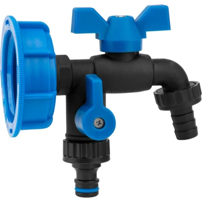 Afbeelding van Bradas Set IBC S60x6 Kraan zwart 2x 19 mm (3/4&quot;) Nylon / Messing Buitendraad voor 5/8&quot; Slang + Nippel Adapter Aftappen Tuin Tuinslang Industrie Dier Bouw Water