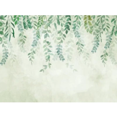 Afbeelding van Ranken behang aquarel groen, moderne in waterverf optiek, vliesbehang met bladeren 399071, groen voor kantoor 39907 1, BRICOFLOR.nl
