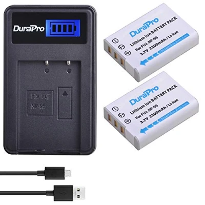 Afbeelding van DuraPro 2 x 2200 mAh NP 95 batterij en LCD USB oplader voor Fujifilm FinePix F30, F31fd, Real 3D W1, X100, X30, X100T, X100LE