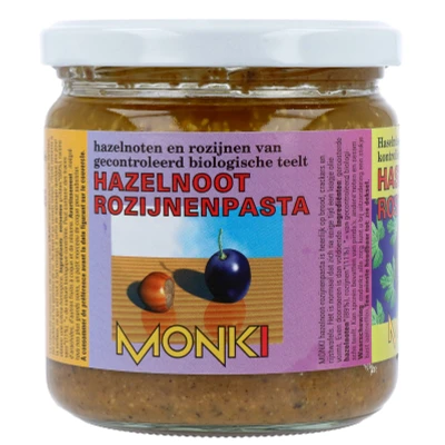 Afbeelding van Monki Hazelnoten rozijnenpasta Eko Bio, 330 gram
