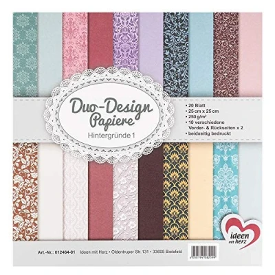 Afbeelding van Ideen mit Herz Duo designpapier, blok met 20 vellen knutselpapier, 25 x cm, 250 g/m², aan beide zijden bedrukt, motiefpapier, ideaal voor scrapbooking, knutselen, achtergronden 01