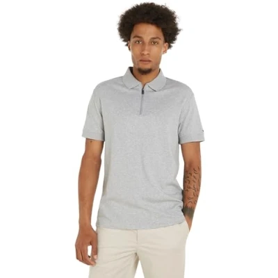 Afbeelding van Tommy Hilfiger Heren Dc Interlock Zip Slim Polo S/S, lichtgrijs Hei, M