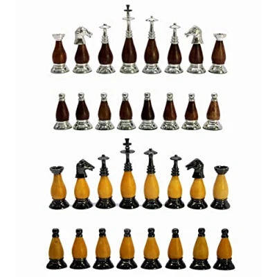 Afbeelding van StonKraft Collector Edition Messing Schaakstukken Pionnen Chessmen Munten Beeldje Stukken 3.5&quot; Inches Houten Combo