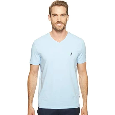 Afbeelding van Nautica T shirt met korte mouwen voor heren, solide slim fit, V hals, grijs, Noon Blauw, XL