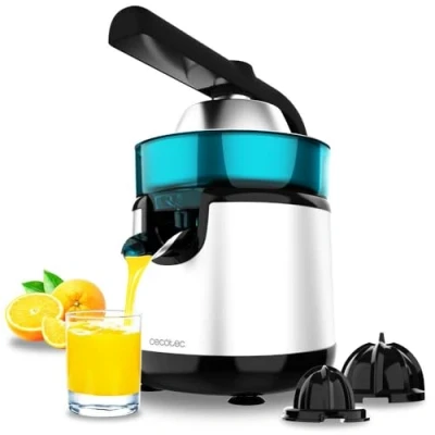 Afbeelding van Cecotec Elektrische Pers met Arm voor Sinaasappels en Citrusvruchten EssentialVita Hyden 120 Steel. 120W, 2 Verwijderbare Conen van Verschillende Grootte, Grote Roestvrijstaal Kleine Plastic, 250ml