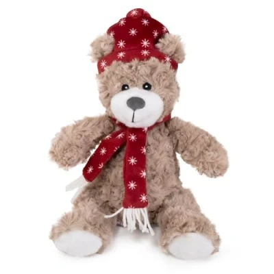 Afbeelding van Hondenknuffel Brie Beer Met Muts En Sjaal Rood Kerstthema 30X13 cm Pieper Voor Apporteren Knuffelen