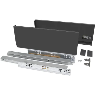 Afbeelding van Emuca Lade kit voor keukens of bad, hoogte 131 mm, diepte 350 40 Kg, zachte sluiting, Panelen niet meegeleverd, Staal, antracietgrijs