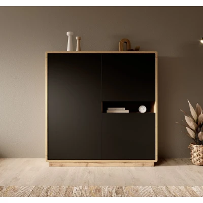 Afbeelding van Meubella Opbergkast Acuna Mat zwart Eiken 121 cm