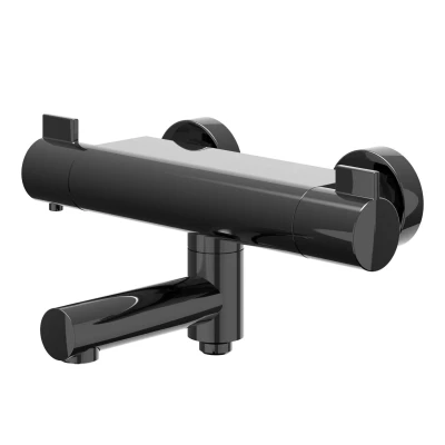 Afbeelding van IVY Pact opbouw badthermostaatkraan draaibare uitloop cooltouch Zwart Chroom PVD