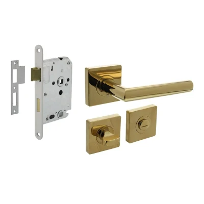 Afbeelding van Intersteel Deurbeslag set toiletslot 63/8mm wit met deurkruk Bastian en WC sluiting messing titaan P