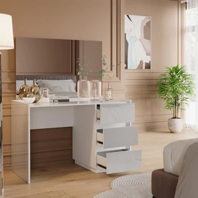 Afbeelding van Vicco Marla Toilettafel 120 cm met 3 laden en spiegel Wit Hoogglans