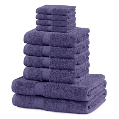 Afbeelding van DecoKing Marina Set van 10 katoenen kwaliteit 525 g/m² 4 gastendoekjes 30 x 50 cm, handdoeken 100 cm en 2 badhanddoeken 70 140 violet absorberend