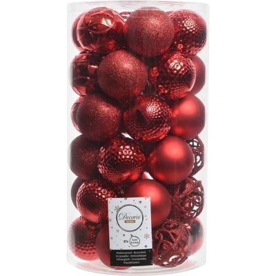 Afbeelding van Decoris Kerstballen 37 stuks rood 6 cm mat en glans